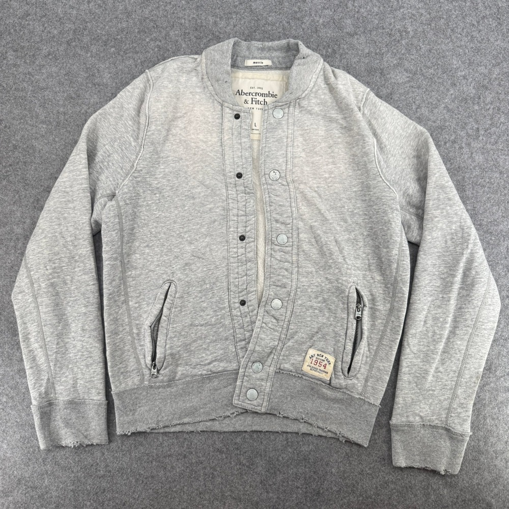 VTG Y2K Abercrombie & Fitch Jacket Mens L Muscle Bomber Gray Distressed Snap